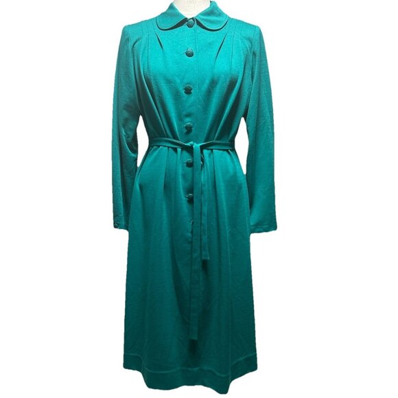 Vintage Mendel of Dallas Midi Teal Shift Dress Peter Pan Collar Mod 70s - Picture 1 of 10